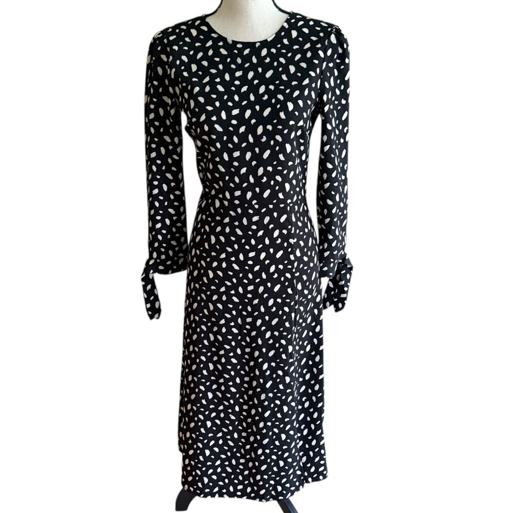 Edit by nine women’s Black and White Patterned  Midi Dress With Slit Size S